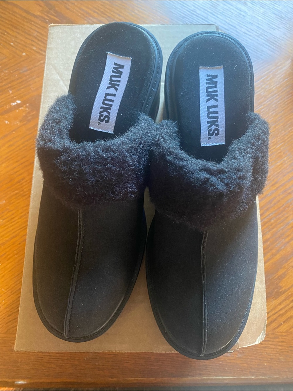 Muk Luks Black Fleece-Lined Slip-On Mules